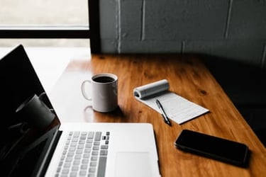 desk with laptop