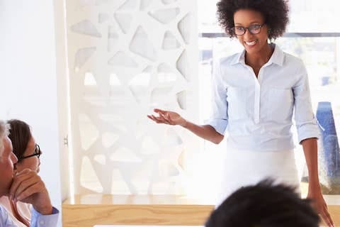 woman giving presentation