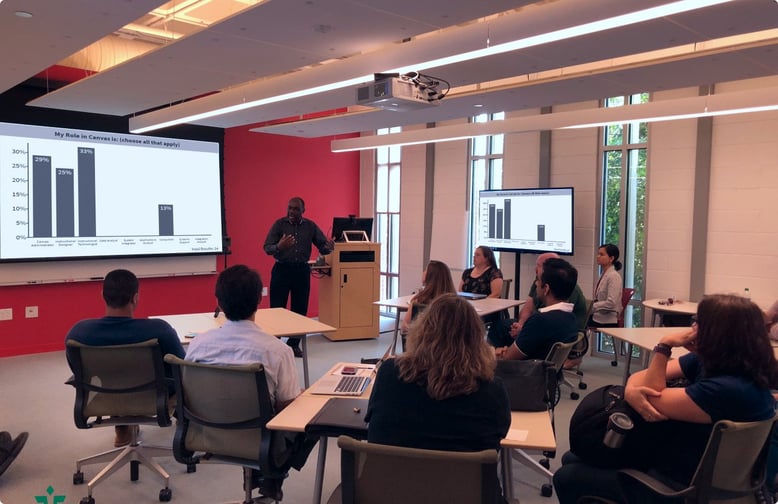 man giving presentation in classroom