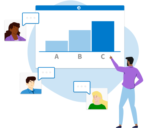 illustration of man reviewing bar graph