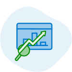 icon illustration of chart with magnifying glass